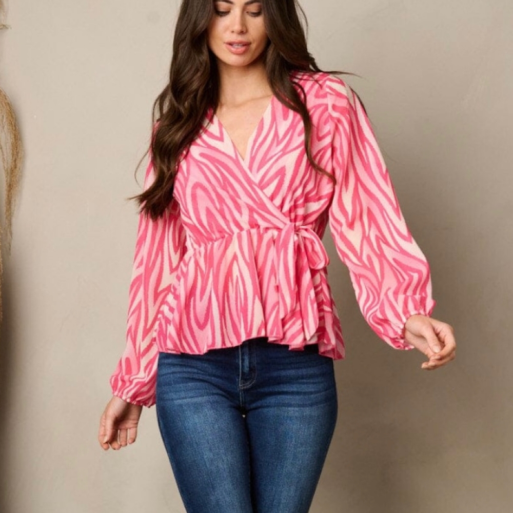 Pink Zebra Print Wrap Blouse